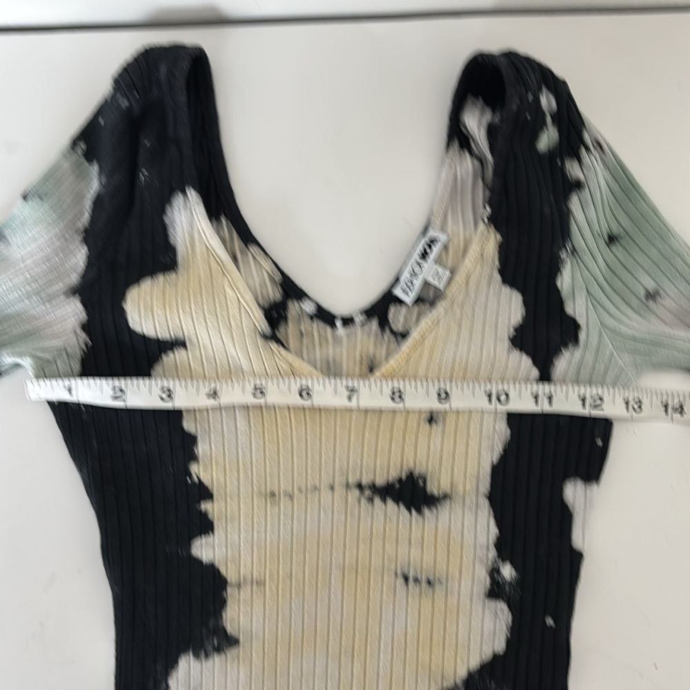 Ribbed Tie-Dye Dress L Bodycon V-Neck Bleach Wash Grunge Indie Sleaze Streetwear - Picture 12 of 13